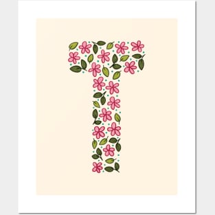 Floral Monogram Letter T Posters and Art